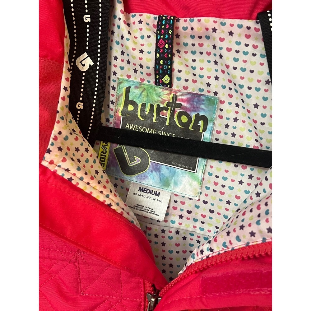 Burton Girls Hot Pink Quilted Snowboard Jacket Hooded Ski Coat Size Medium 10/12 - Picture 7 of 8